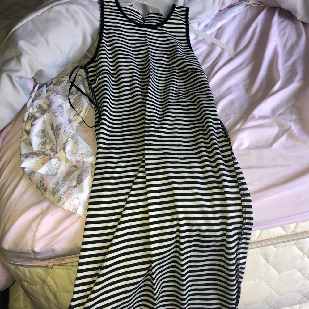 white and black stripped dress